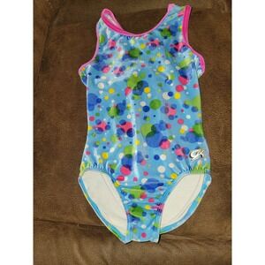 GK gymnastics dance leotard polka dot velour size child large 10‎ 12